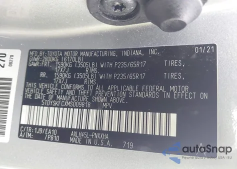 2021 Toyota Sienna Xle из США, поврежденный, VIN 5TDYSKFCXMS009818